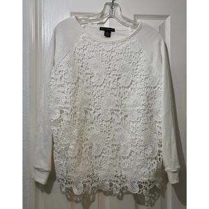 Adrianna Papell White Lace Sweatshirt Size Small Boho Romantic Cottagecore